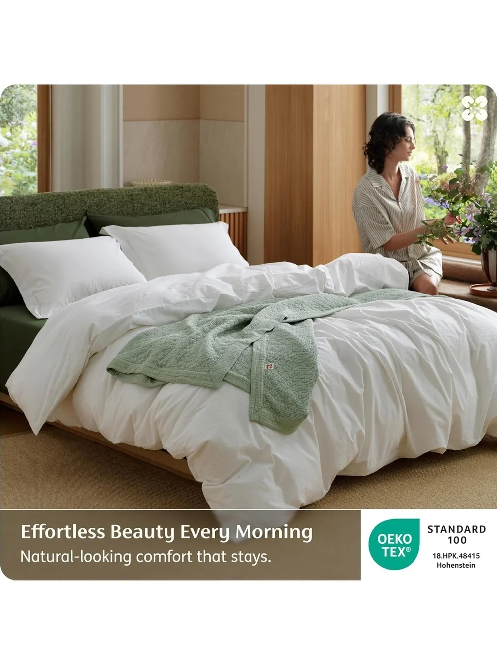 NEW Bedsure PureWoven 100% Washed Cotton Duvet Cover Set, Full Size, 3-PC WHITE